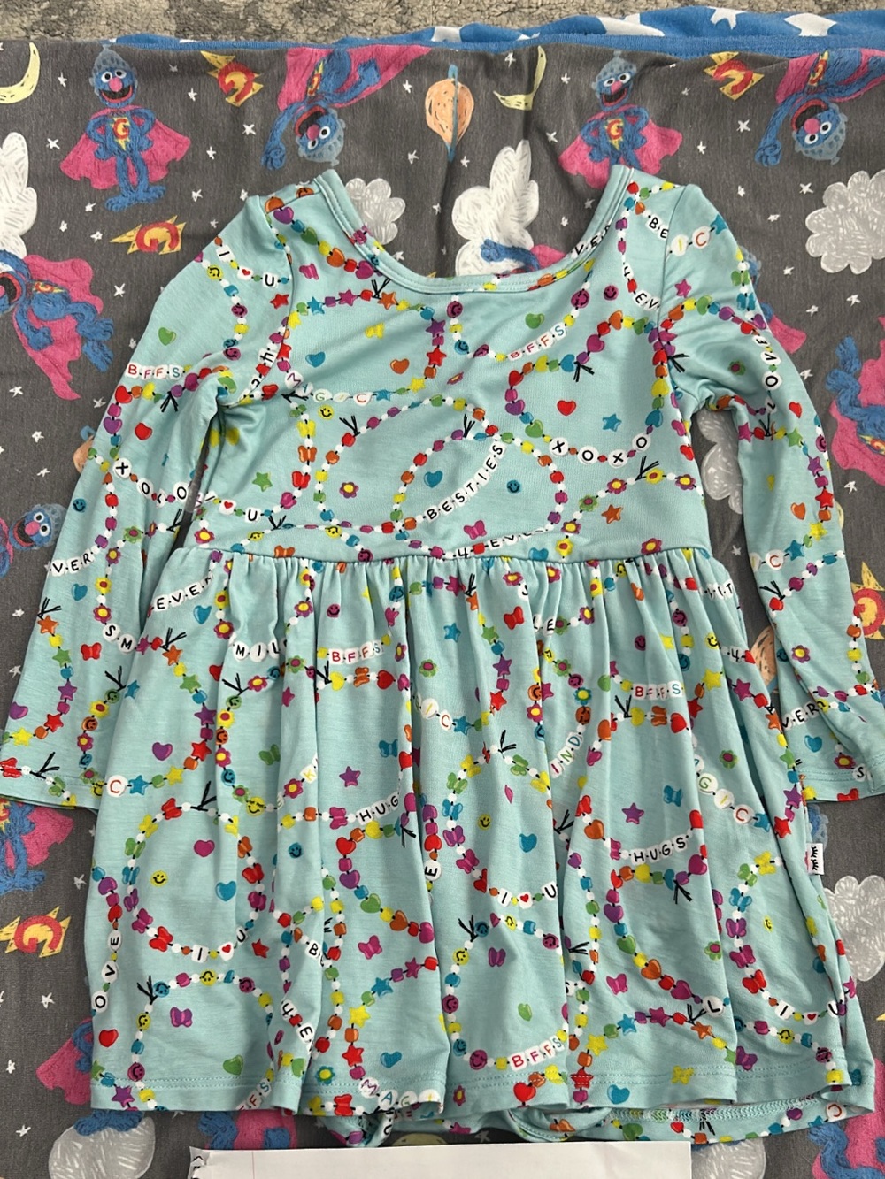 Little Sleepies Aqua Long Sleeve Heart Bead Print Dress